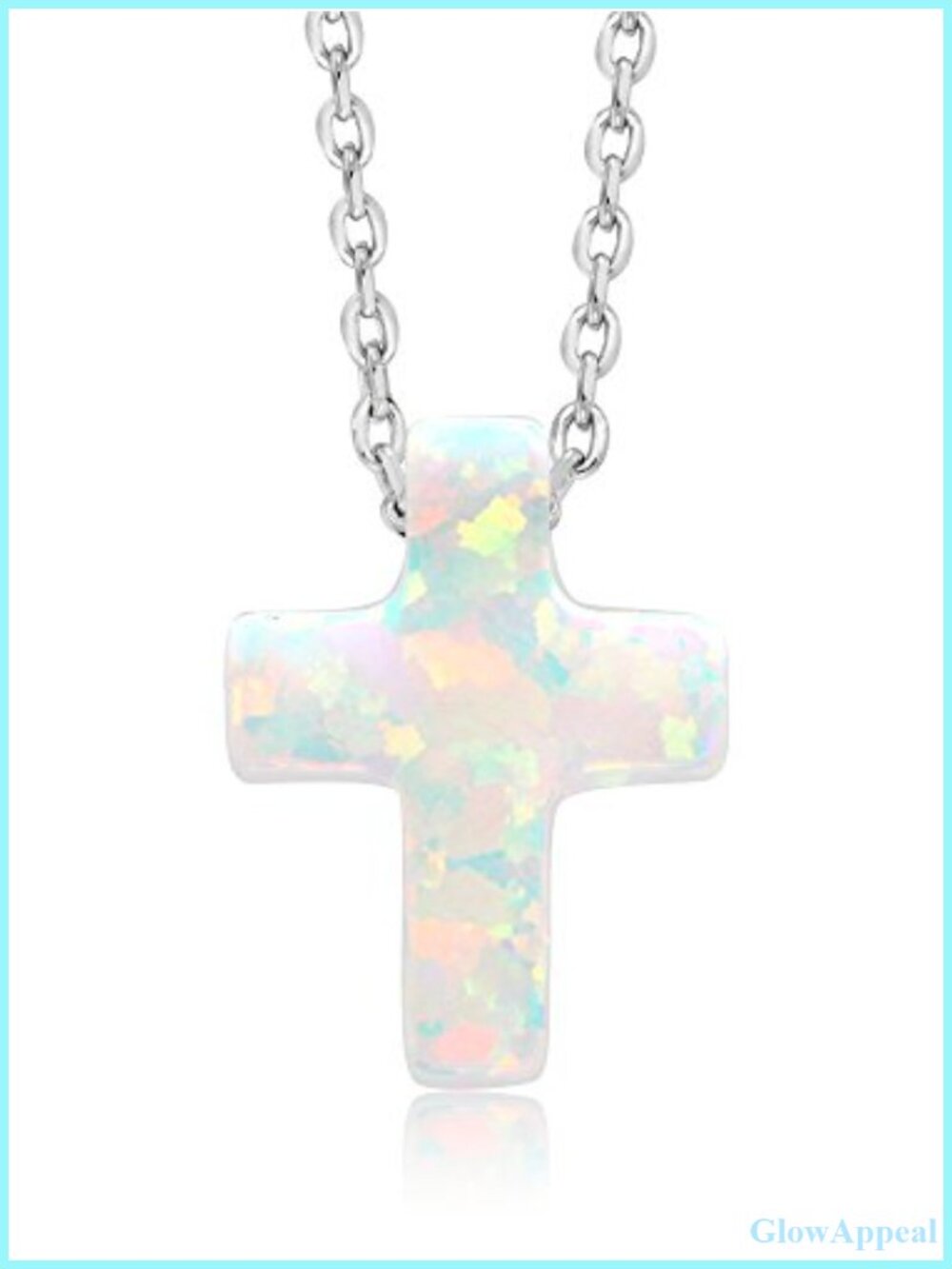 925 Sterling Silver Created Opal Cross Pendant Necklace Unisex
